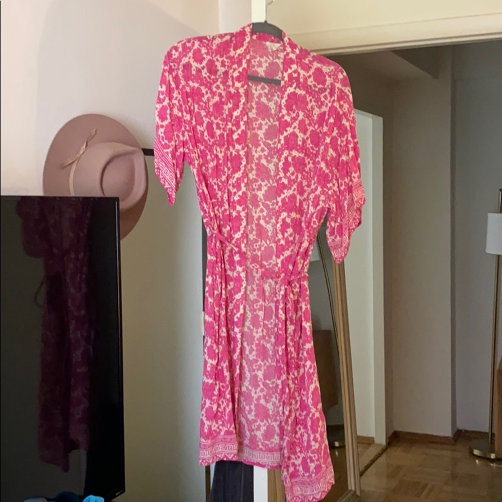 Forever 21 Long Pink Patterned Kimono